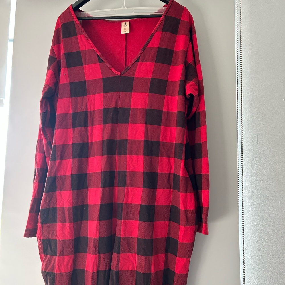 Smash + Tess Red and Black Plaid Jumpsuit